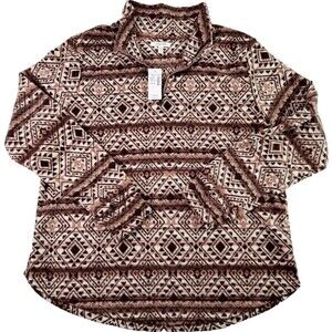 Maurices Women's Geo Print 1/4 Zip Fleece Brown/Tan Size L NWT